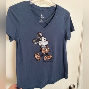 Disneyland Women's Sequin Fitted Tee - Navy Blue